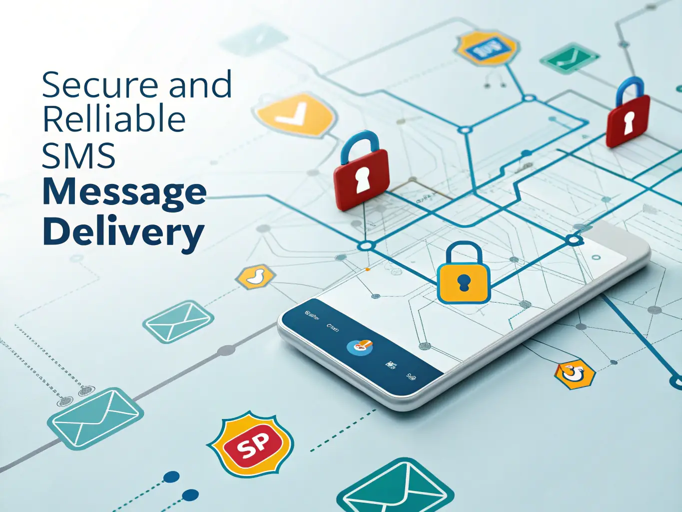 A graphic representation of secure and reliable SMS message delivery, highlighting the platform's robust infrastructure and commitment to data privacy.
