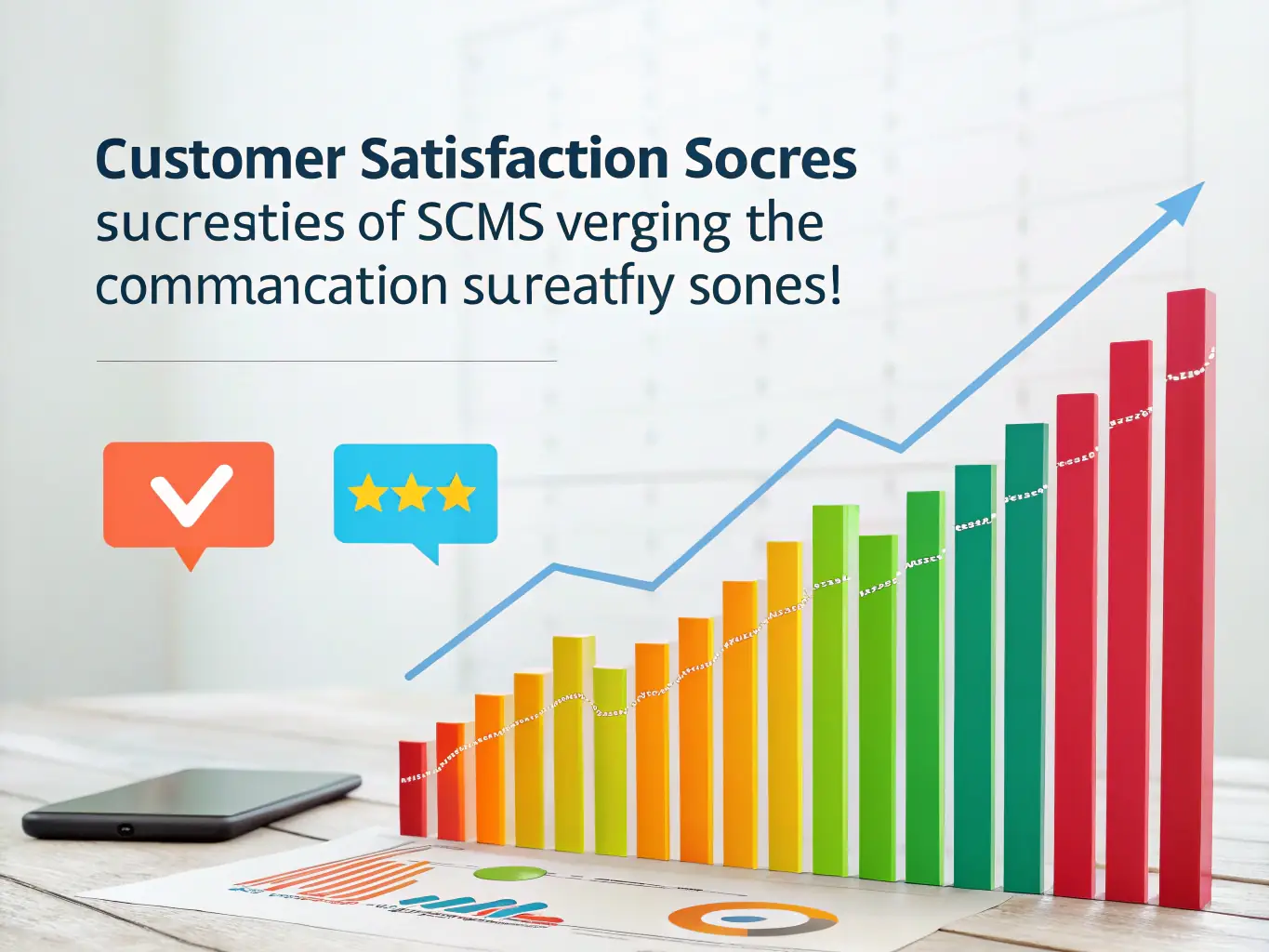 An image illustrating a graph showing increased customer satisfaction scores after implementing VIGOROUSLY's SMS communication strategy, demonstrating the positive impact on customer relations.