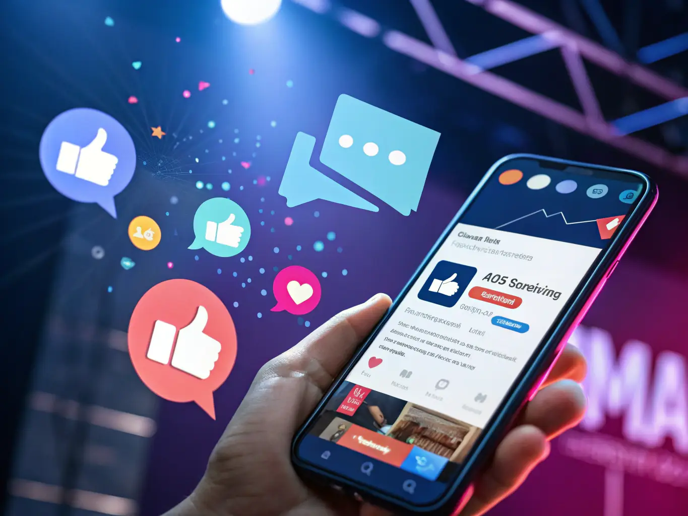 A vibrant image showcasing a promotional SMS campaign on a mobile phone, highlighting special offers and discounts.