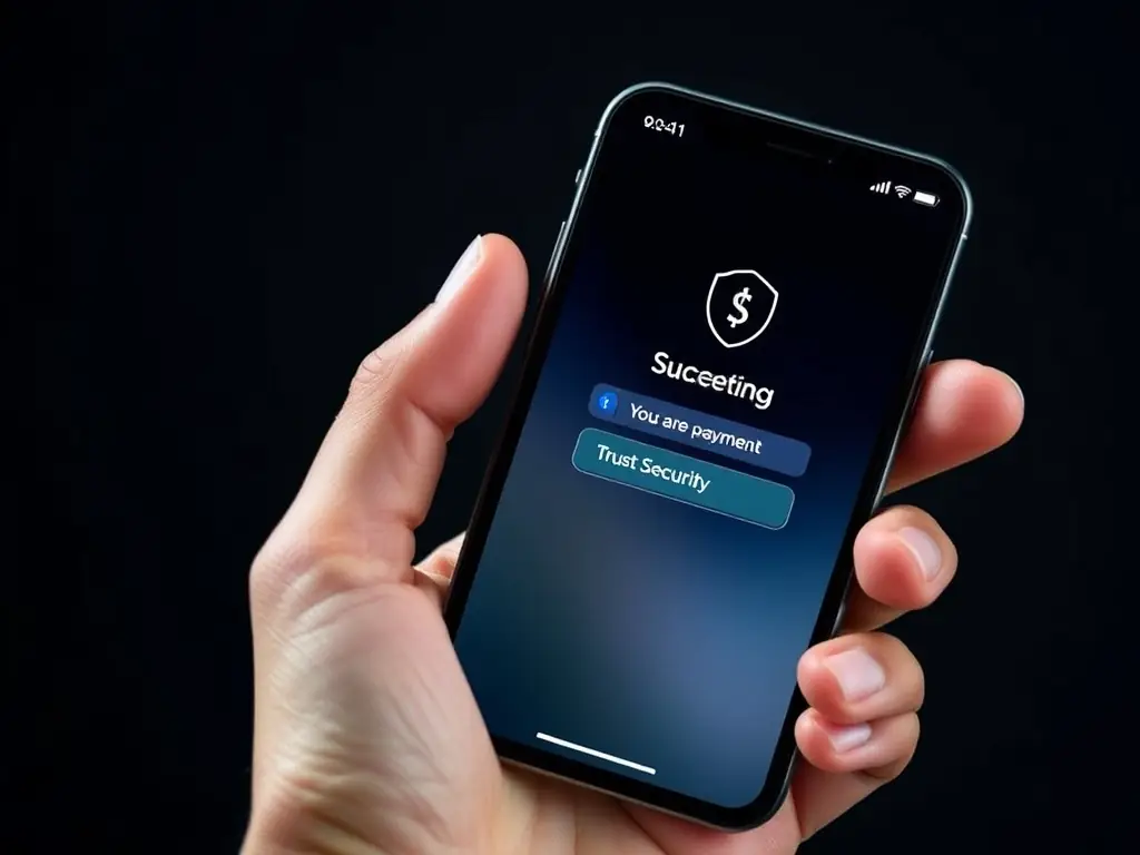 A secure-looking mobile phone displaying a transactional SMS, emphasizing security and reliability.